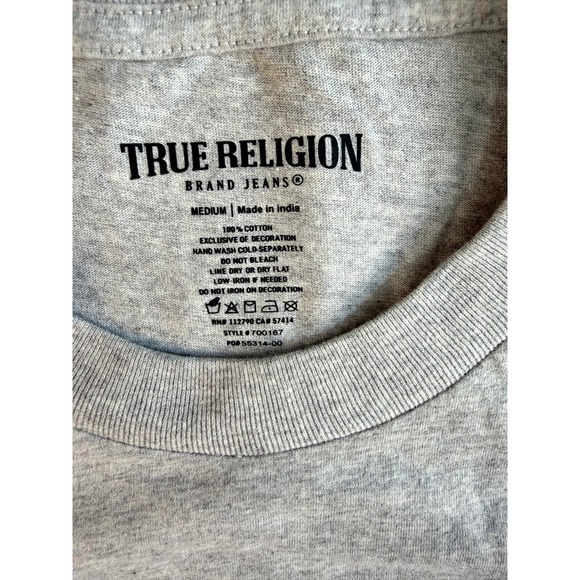 True Religion Brand Jeans Mens Medium Heather Grey Strike HS SS Tee Style 700167 - Picture 4 of 8